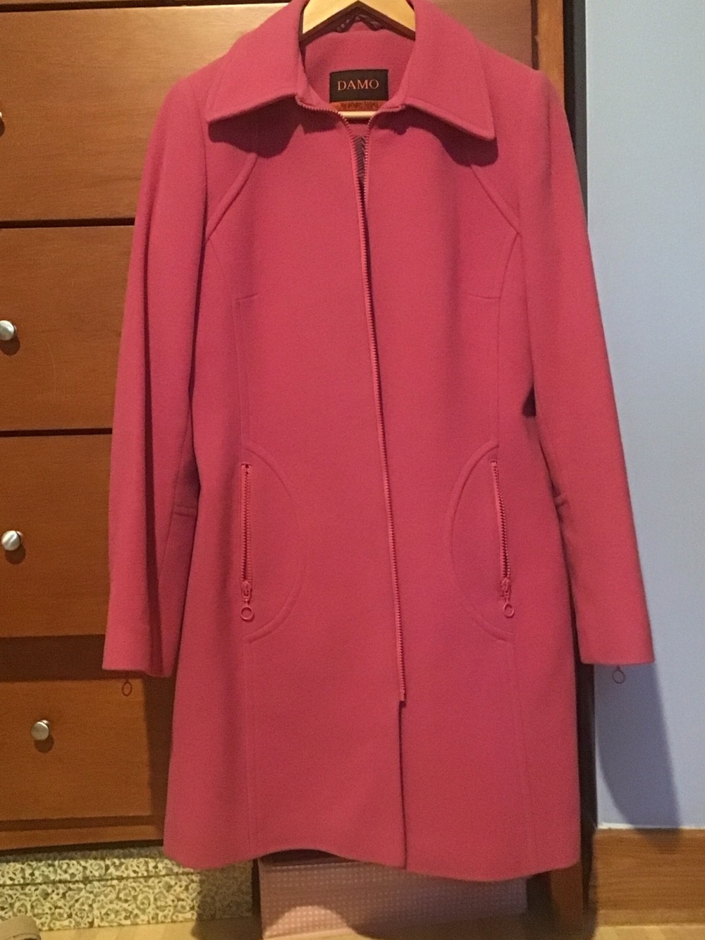Damo Women's Bright Pink Zip-Front Wool Coat